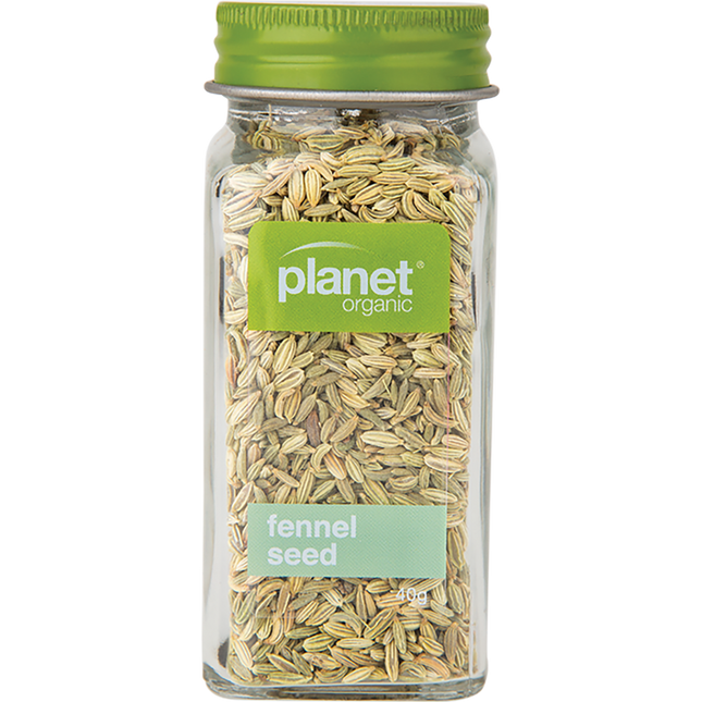 Organic fennel seeds from Planet Organic in a clear package