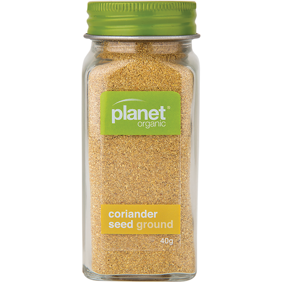 Organic coriander seed ground in a brown pouch