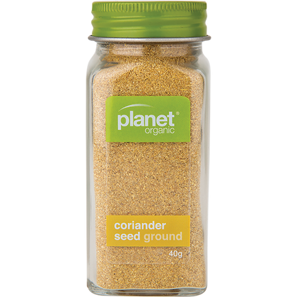 Organic coriander seed ground in a brown pouch