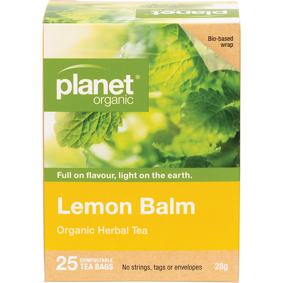 Planet Organic herbal tea bags with lemon balm flavor