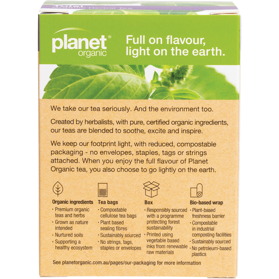 Tulsi blend herbal tea bags by Planet Organic