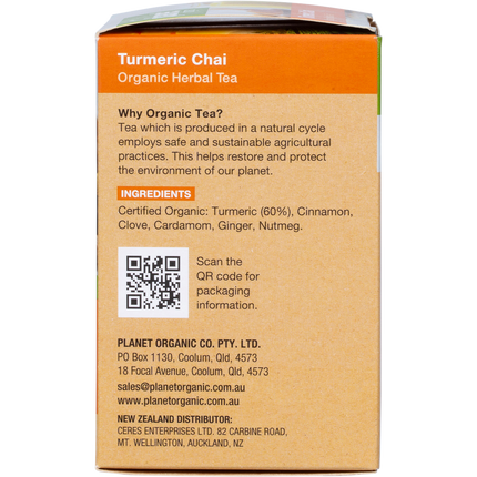 Turmeric chai herbal tea bags, organic and soothing