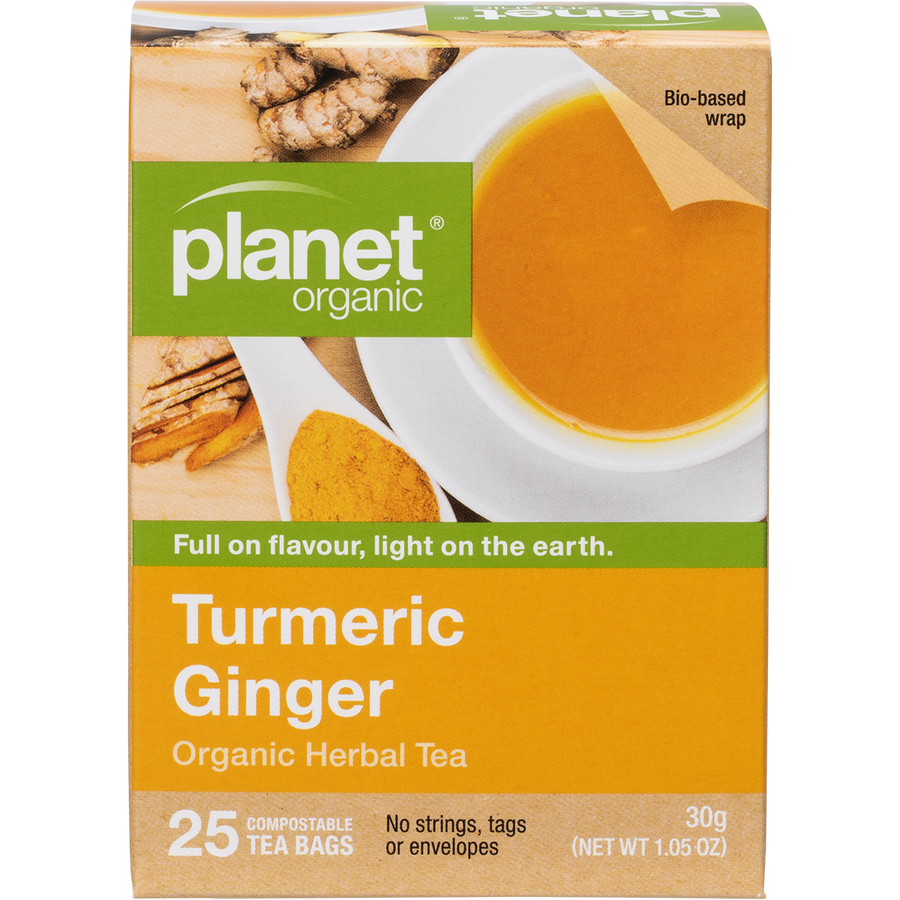 Planet Organic herbal tea bags with turmeric and ginger