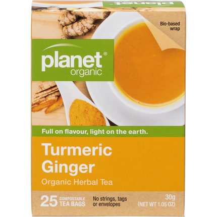 Planet Organic herbal tea bags with turmeric and ginger