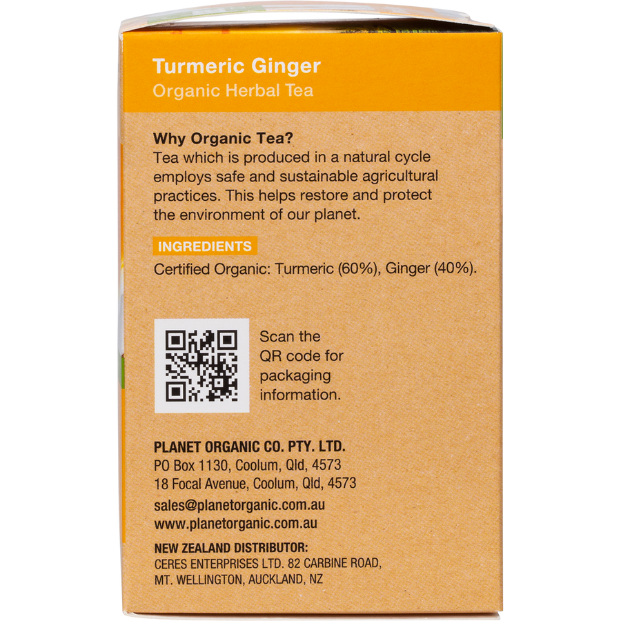 Turmeric ginger herbal tea, organic and certified