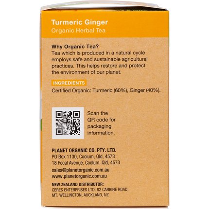 Turmeric ginger herbal tea, organic and certified