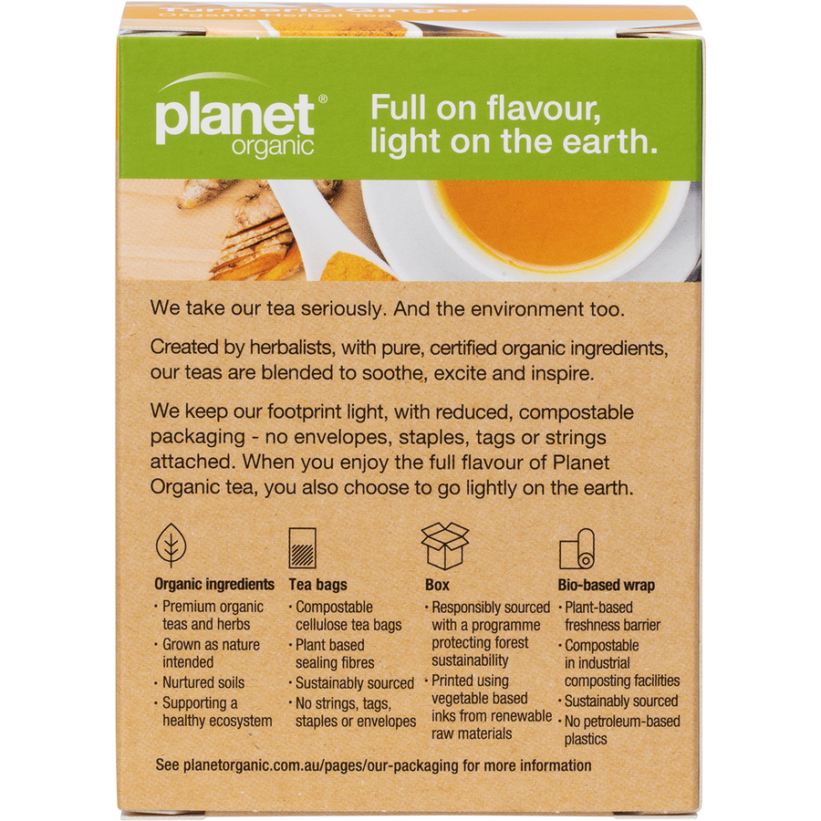 Turmeric ginger herbal tea bags in eco-friendly packaging