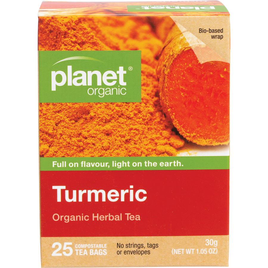 Planet Organic herbal tea bags with turmeric blend