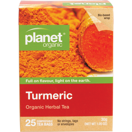 Planet Organic herbal tea bags with turmeric blend