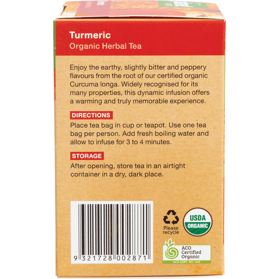 Turmeric herbal tea bags in eco-friendly packaging