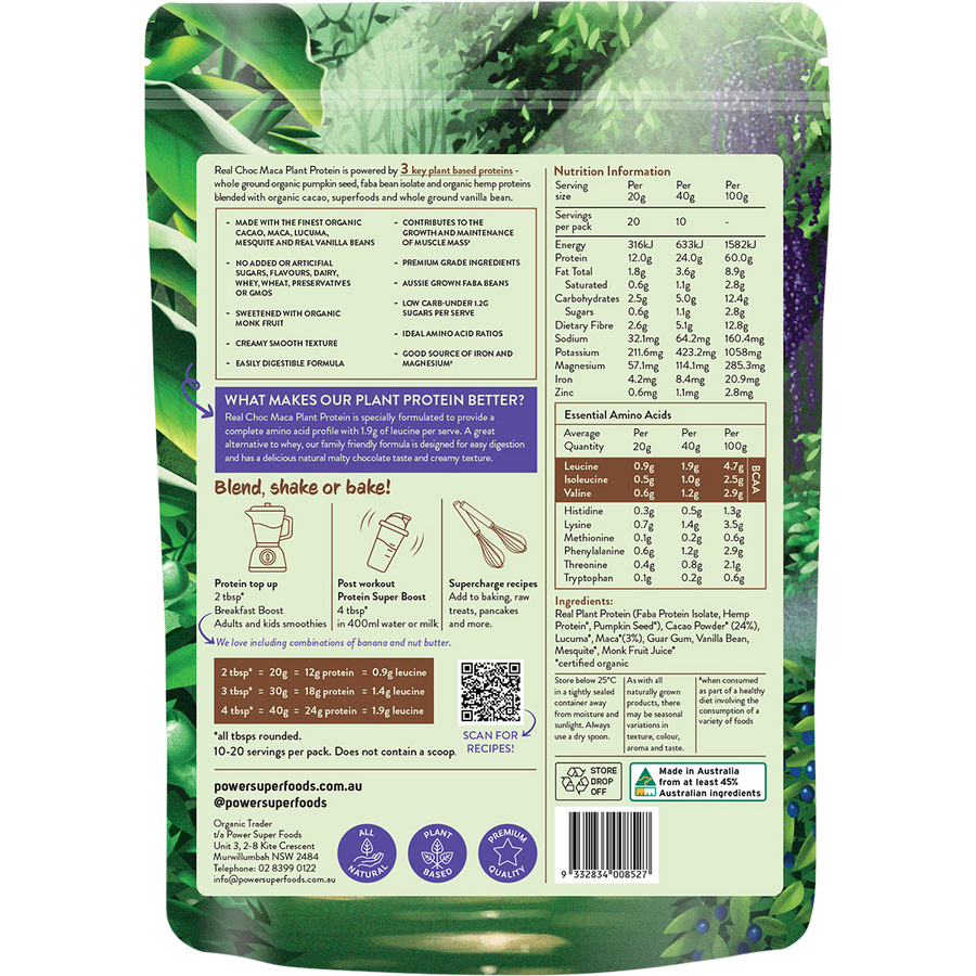 Power Super Foods Real Plant Protein Choc Maca cacao maca protein powder