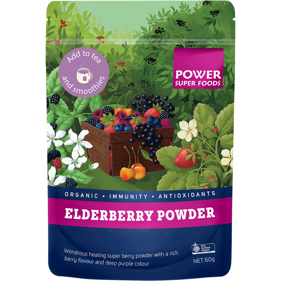 Power Super Foods Elderberry Powder certified organic antioxidant rich powder