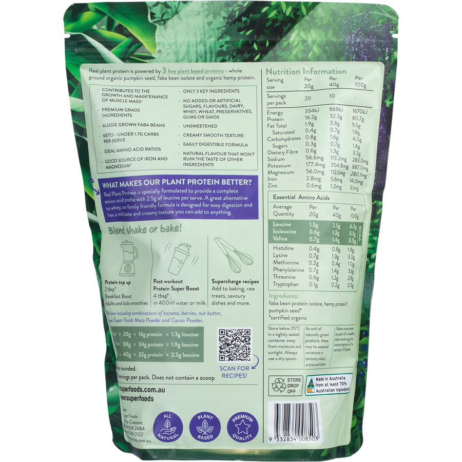 Power Super Foods Real Plant Protein Natural clean plant protein powder