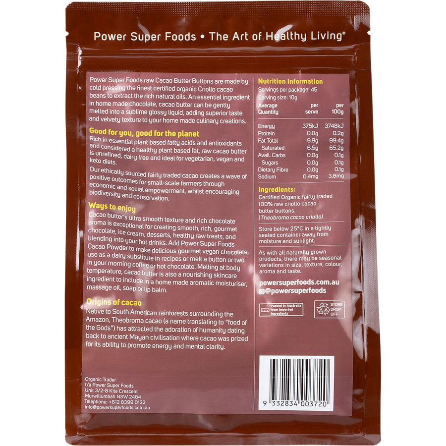 Power Super Foods Cacao Butter Buttons organic raw cacao butter pieces