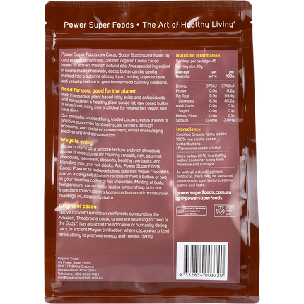 Power Super Foods Cacao Butter Buttons organic raw cacao butter pieces