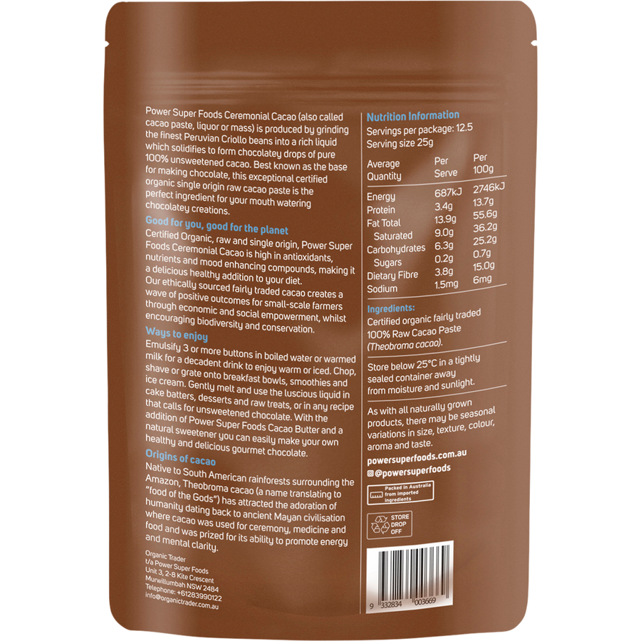 Power Super Foods Cacao Paste Buttons ceremonial grade organic cacao buttons