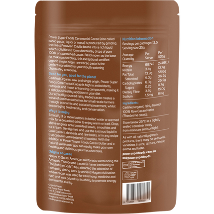Power Super Foods Cacao Paste Buttons ceremonial grade organic cacao buttons