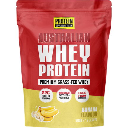 Protein Supplies Australia Australian Whey Protein in Banana flavor, ideal for muscle growth, recovery, and fitness nutrition.