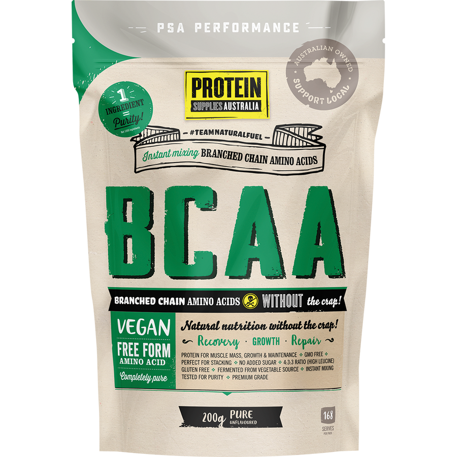 Protein Supplies Australia Branched Chain Amino Acids (BCAA) in pure form, supporting muscle recovery, endurance, and workout performance.