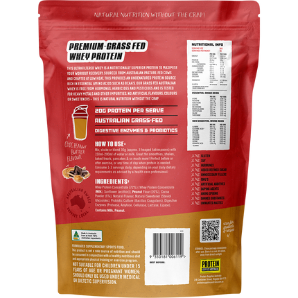 Choc Peanut Butter-flavored Australian Whey Protein from Protein Supplies Australia, ideal for shakes, smoothies, and supporting an active lifestyle.