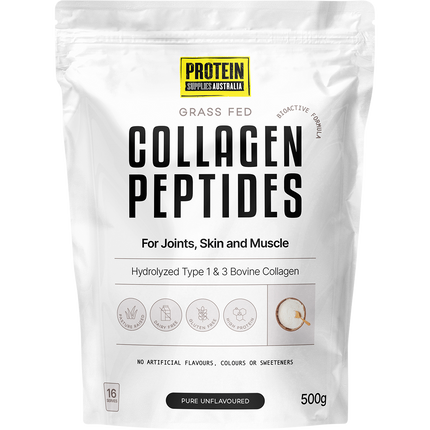 Protein Supplies Australia Collagen Peptides in pure unflavoured form, perfect for adding to shakes, smoothies, and recipes to support skin, hair, nails, and joint health.