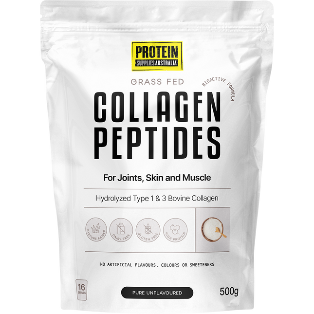 Protein Supplies Australia Collagen Peptides in pure unflavoured form, perfect for adding to shakes, smoothies, and recipes to support skin, hair, nails, and joint health.
