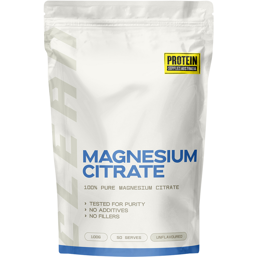Protein Supplies Australia Magnesium Citrate, a high-quality supplement supporting muscle function, relaxation, and overall wellness.