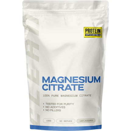 Protein Supplies Australia Magnesium Citrate, a high-quality supplement supporting muscle function, relaxation, and overall wellness.