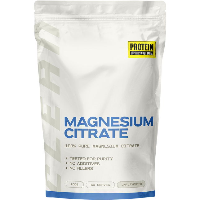 Protein Supplies Australia Magnesium Citrate, a high-quality supplement supporting muscle function, relaxation, and overall wellness.