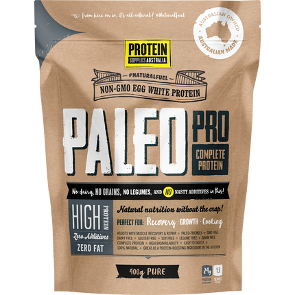 Protein Supplies Australia PaleoPro Egg White Protein Pure, a high-quality protein powder ideal for shakes, smoothies, and supporting muscle growth and recovery.