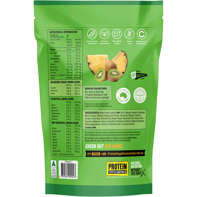 Pineapple Kiwi-flavored Protein Water from Protein Supplies Australia, perfect for hydration, protein supplementation, and an active lifestyle.