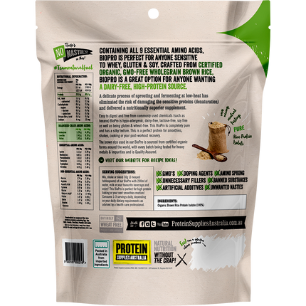 Pure BioPro Sprouted Brown Rice protein from Protein Supplies Australia, ideal for shakes, smoothies, and supporting active and vegan lifestyles.