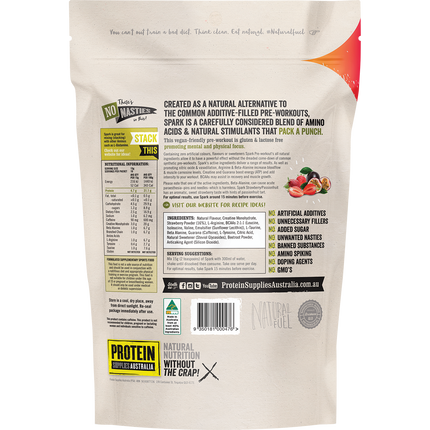 Strawberry Passionfruit-flavored Spark Natural Pre-workout from Protein Supplies Australia, ideal for enhancing endurance, energy, and exercise performance.