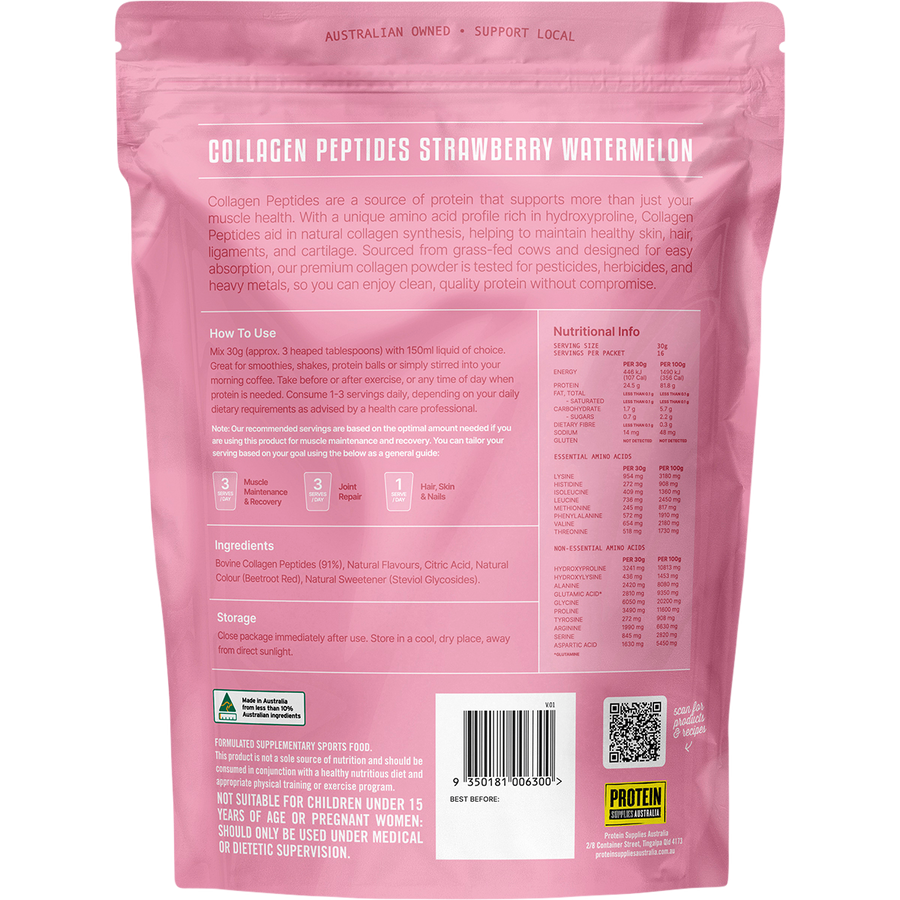 Strawberry Watermelon-flavored Collagen Peptides from Protein Supplies Australia, ideal for daily protein, wellness, and active lifestyles.