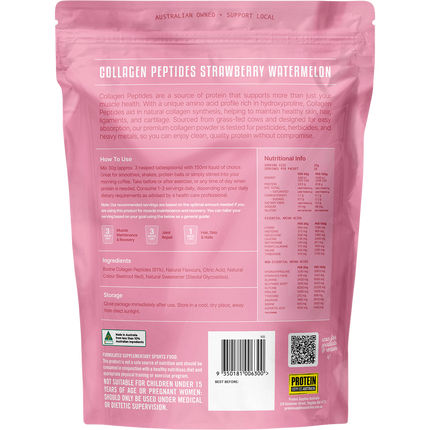 Strawberry Watermelon-flavored Collagen Peptides from Protein Supplies Australia, ideal for daily protein, wellness, and active lifestyles.