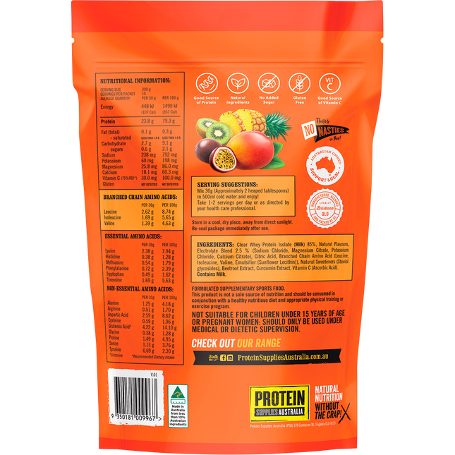 Tropical Punch-flavored Protein Water from Protein Supplies Australia, perfect for hydration, protein supplementation, and an active lifestyle.