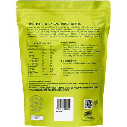 Unflavoured Creatine Monohydrate from Protein Supplies Australia, ideal for enhancing exercise performance, muscle growth, and fitness goals.