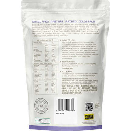 Unflavoured Grass-Fed Colostrum from Protein Supplies Australia, ideal for boosting immunity, digestive health, and recovery.
