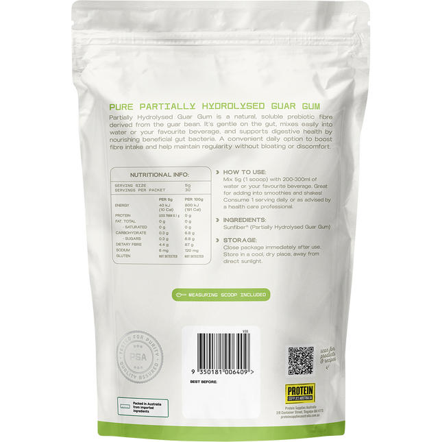 Unflavoured PHGG Fibre from Protein Supplies Australia, perfect for improving digestive health and daily fiber intake.