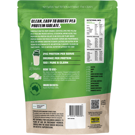 Unflavoured Pea Protein Isolate from Protein Supplies Australia, perfect for mixing into foods and drinks for daily protein intake and fitness support.
