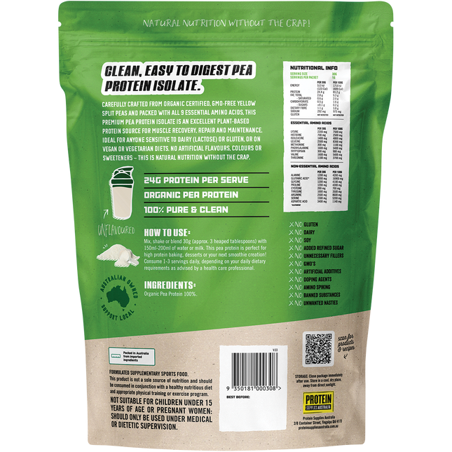 Unflavoured Pea Protein Isolate from Protein Supplies Australia, perfect for mixing into foods and drinks for daily protein intake and fitness support.