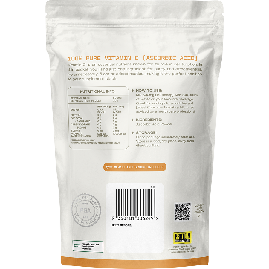 Unflavoured Vitamin C from Protein Supplies Australia, perfect for daily immune support and general health maintenance.
