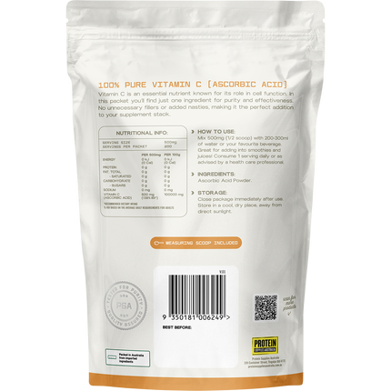 Unflavoured Vitamin C from Protein Supplies Australia, perfect for daily immune support and general health maintenance.