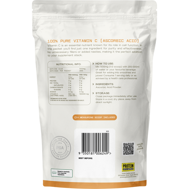 Unflavoured Vitamin C from Protein Supplies Australia, perfect for daily immune support and general health maintenance.