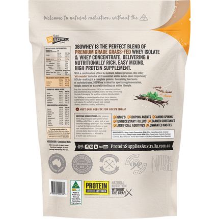 Vanilla Bean-flavored 360Whey WPI+WPC Combo from Protein Supplies Australia, perfect for shakes, smoothies, and supporting active lifestyles.