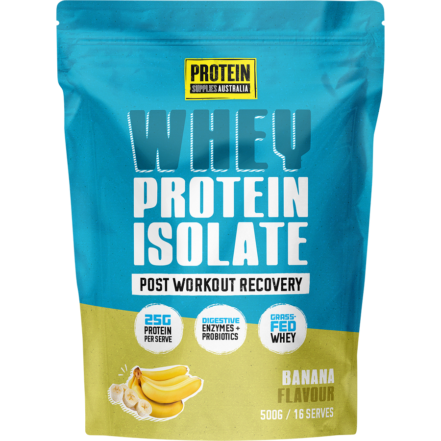 Protein Supplies Australia WPI Whey Protein Isolate in Banana flavor, ideal for muscle growth, recovery, and fitness nutrition.