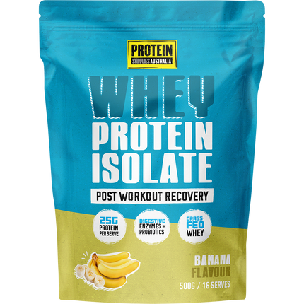 Protein Supplies Australia WPI Whey Protein Isolate in Banana flavor, ideal for muscle growth, recovery, and fitness nutrition.