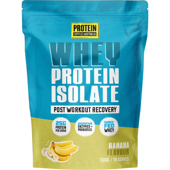 Protein Supplies Australia WPI Whey Protein Isolate in Banana flavor, ideal for muscle growth, recovery, and fitness nutrition.