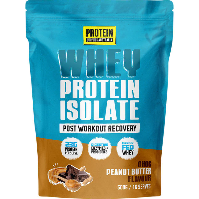 Protein Supplies Australia WPI Whey Protein Isolate in Choc Peanut Butter flavor, supporting muscle growth, recovery, and fitness nutrition.