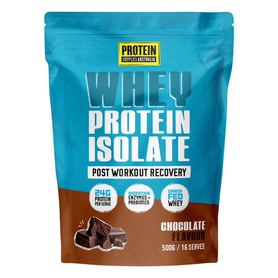 Protein Supplies Australia WPI Whey Protein Isolate in Chocolate flavor, ideal for muscle growth, recovery, and fitness nutrition.